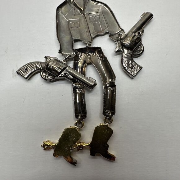 Vtg Articulating Cowboy Brooch w/Movable Parts, Western Hat & Boots, Collectible - Picture 7 of 7